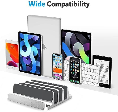 Vertical Laptop Stand for Desk [Updated Version],3-Slot Space-Saving Aluminum Desktop Stand Holder with Adjustable Dock Size Compatible for All MacBook/HP/Dell/Surface/Samsung/Chrome Book(Silver) - Image 4