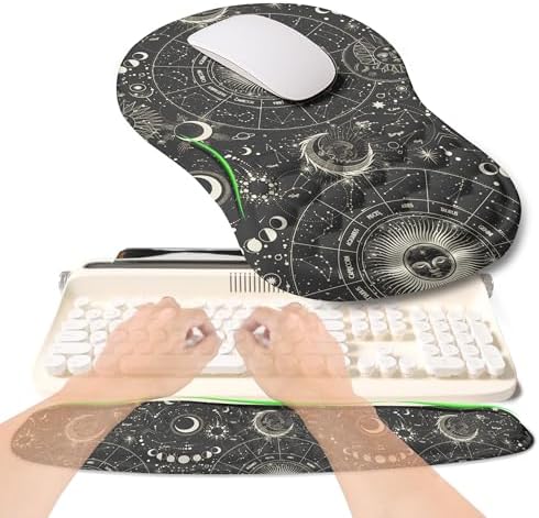 2-in-1 Ergonomic Set, Wave Rise Keyboard Wrist Rest and Massage Bulge Slope Mouse Pad Wrist Support, Cushion Memory Foam Integrated to Relieve Wrist Pain, Constellation by KUOSGM