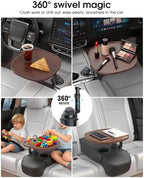 Car Tray Table & Car Laptop Desk with 360° Rotation & Phone Holder - Wooden Cup Holder Table, Car Laptop Mount & Food Tray Compatible with Tesla Model Y/3/S and Most Vehicles Walnut - Image 6