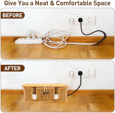 Cable Management Box - 2 Pack Cord Hider Organizer Boxs - Small & Medium Szie Power Cover Cord Box, Handwoven Rattan Cable Organizer for TV Computer USB Hub Power Strips & Cords - Image 6