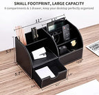 KINGFOM Pu Leather Desk Organizer Pen Pencil Holder Office Supplies Caddy Storage Box 6 Compartments with Drawer Black - Image 6