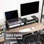 Mind Reader 2-Tier MDF Double Monitor Stand, Dual Screen Riser with Storage Shelf, 33.75 Inch Wide, 88 lb Capacity, Black - Image 4