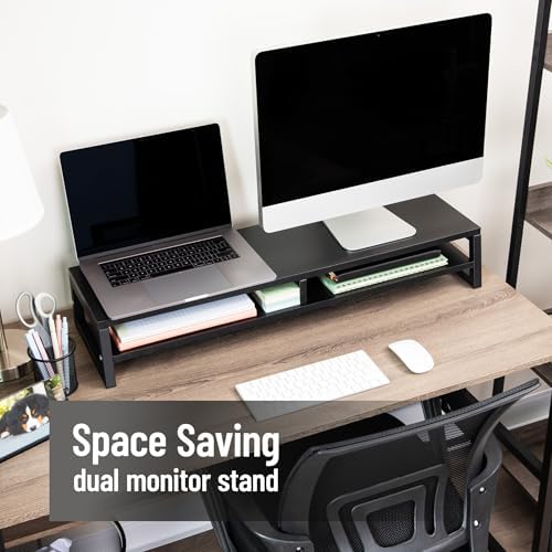 Mind Reader 2-Tier MDF Double Monitor Stand, Dual Screen Riser with Storage Shelf, 33.75 Inch Wide, 88 lb Capacity, Black - Image 4