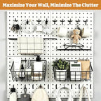 24PCS Pegboard Accessories Organizer Kit, Dual-Lock Pegboard Hooks with Locking Pins, 2 Wire Storage Baskets, Paper Towel Holder, 6-Hook Rack, Heavy Duty Steel Pegboard Storage Organizer, Black - Image 3