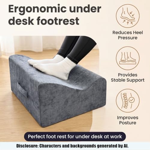 Large Foot Rest for Under Desk at Work, Footrest with Washable Cover for Office,Multifunctional Home Footrest,Dark Gray+AA - Image 3