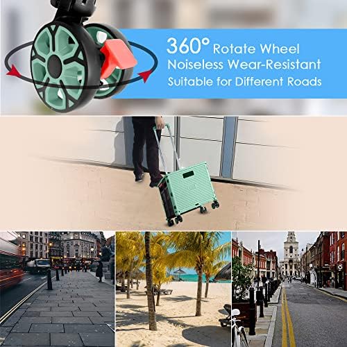 Foldable Utility Cart Portable Collapsible Crate Rolling Carts with Wheels Rolling Tote Basket Teacher Cart with Lid Wear-Resistant 360°Rotate Wheel Noiseless for Shopping Storage Office Use - Image 3