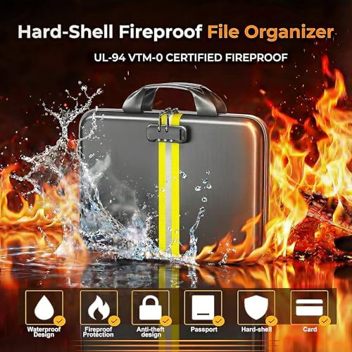 Fireproof Document Organizer with Lock, Semi-Rigid EVA Shell File Box with 13-Pocket Accordion Folder, Water-Resistant Storage for Important Documents, Passports & Certificates - Image 2