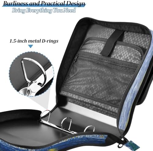 3-Ring Zipper Binder with Shoulder Strap Zip-Up Expanding File Folder Organizer Storage Fireproof Accordion Trapper Keeper Home School Office Three Butterfly (Skyline Canals Bridges Swirling) - Image 5
