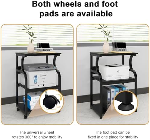 Natwind 3 Tier Printer Stand, 19.7"x15.7", with Charging Station,Black - Image 5