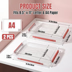 Clear Document Box, A4 Paper Storage Organizer with Snap Latches, Stackable File Case for Certificates Photos Letter Size, 14.37" x 9.44" x 1.37" & 14.37" x 9.44" x 2.75", Red - Image 2
