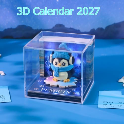 3D Memo Pad Time Piece Calendar 2027, 3D Tear-Off Art Desk Calendar 2027, Creative 3D Memo Pad Paper Art Tree House DIY Paper Carving Decoration (Aurora Penguin) - Image 5
