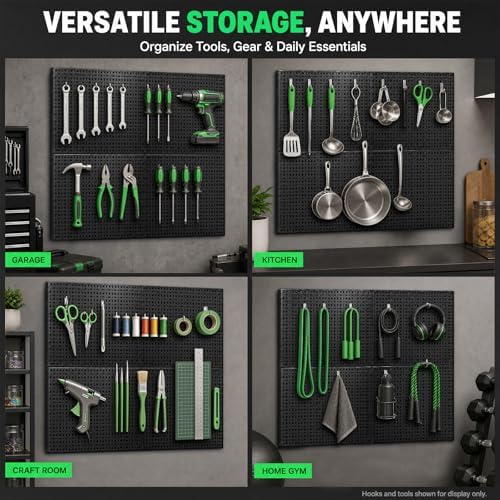 4 Pack Peg Board, 16×12" Black Metal Pegboard Wall Panels for Garage - Image 4