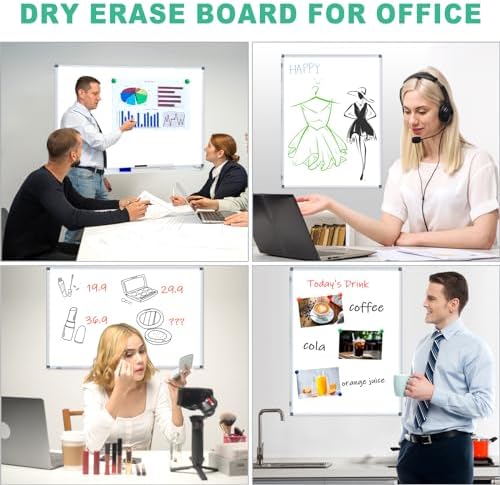 H-Qprobd 4' x 3' Whiteboard Dry Erase White Board for Wall 48x36 (2pcs) Magnetic Boards for Office Classroom & Home, Small Wall Whiteboard Including 6 Markers, 20 Magnets, 2 Erasers - Image 6
