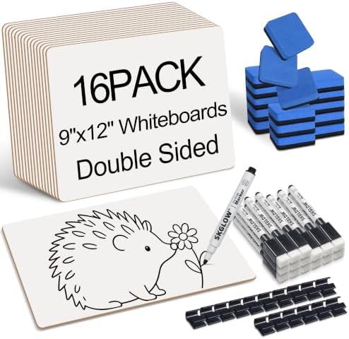 16 Pack 9"x12" Small White Board, Personal Whiteboard for Students, Dry Erase Boards Double-Sided Lapboard, White Boards Easy to Clean, Dry Erase Board for Kids Classroom by Unknown