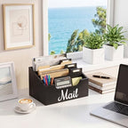 Rustic Wood Mail Organizer Countertop with 4 Slots, Black Mail Holder for Desk, Removable Dividers Mail Sorter, Letter Bill File Organizer for Home Office Classroom, Desktop Organizer with Free Labels - Image 3