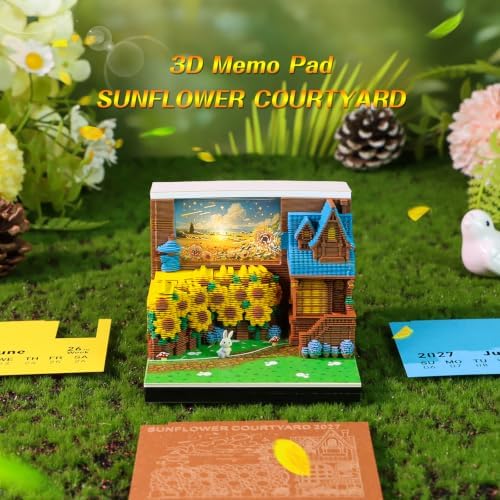 3D Time Piece Calendar 2027 With 52 Weekly Calendars, 3D memo pad tear away calendar 2027, Artsy Pads Suitable for Room and Office Desktop Decoration, Gift Giving (Sunfulower Garden) - Image 2