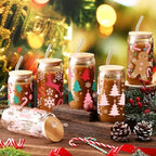SiliFine 6 Pcs Christmas Glass Cups, 16 oz with Lids and Straws - Image 2