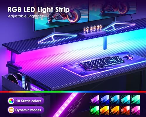 ODK 40 Inch L Shaped Gaming Desk with LED Lights, Power Outlets, Black - Image 5