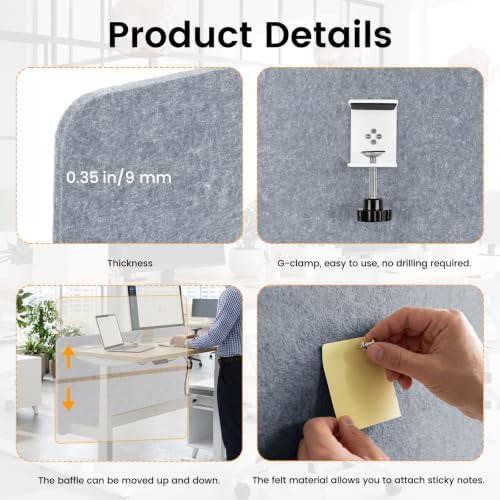 3-Pack Clamp-On Desk Dividers, 24 x 24 and 24 x 48 Inch, Light Gray - Image 3