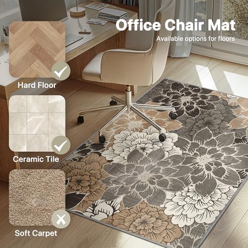 36"x60" Office Chair Mat for Hardwood Floor, Non-Slip Washable Grey Beige - Image 3