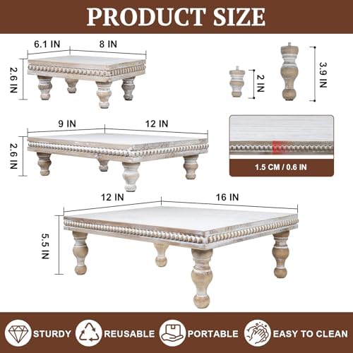 MAONAME Wood Display Risers Set of 3, Vintage White Wooden Pedestal Stand - Image 2
