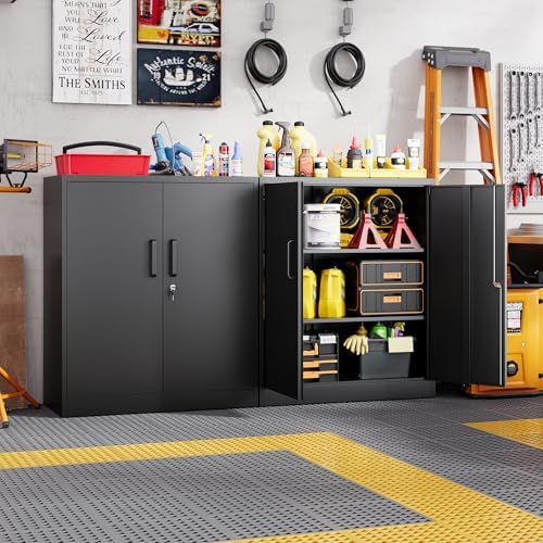 Letaya Metal Storage Cabinets with Lock, Small Locker Steel Cabinets, Adjustable Shelves 2 Doors for Home,Office, Warehouse,Garage(Black-36) - Image 6