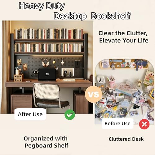 Desktop Hutch Bookshelf, 2-Tier Metal Desk Shelf for Top of Desk - Image 4