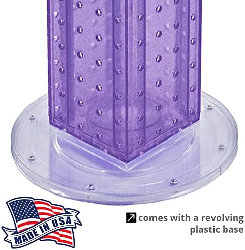 Azar Displays 700220-PUR-2C16 Four-Sided 4”W x 12” Revolving Pegboard Tower Kit Counter Display with 16-Pack of 2 inch Locking Hooks, Purple - Image 4