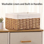 Vagusicc Wicker Storage Basket, 3-Pack Woven Paper Rope Wicker Baskets with Handles, Large Wicker Basket Cube Storage Bins with Liners, Storage Baskets for Organizing Shelves & Decor, Natural - Image 5