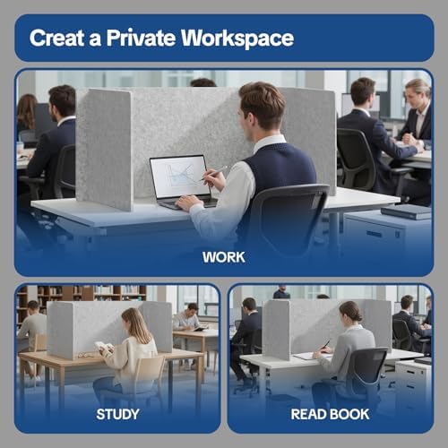 Desk Divider Privacy Screen 3 Panel Sound Absorbing - 47.2”x 23.6”x 19.7” Freestanding Acoustic Partitions for Office, Noise Reducing Panels for School, Home, Library,Sliver Grey - Image 5