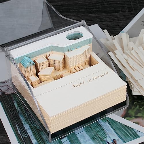 3D Memo Pad Paper Art with Lights,City Night 3D Paper Card Craft Building Blocks,3D Art Notepad Non-Stick Note Pad DIY Post Notes Notepad - Image 5