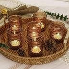 48 Pcs Amber Glass Votive Candle Holders, Tealight Candle Holders for Table Centerpieces, Vintage Candle Holder Bulk, Boho Wedding, Home, Bridal Shower, Birthday Party Table Decor (Amber) by JALANCY