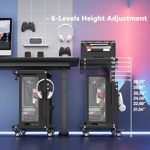Computer Tower Stand, 6 Level Height Ajustable PC Tower Stand for Floor, Mobile Rolling CPU Holder Cart for Gaming Office Home,21.34"-28.3", Black - Image 3