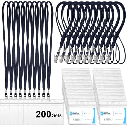 Marspark 4"x3" Name Badge Holder with Lanyard Bulk, Dark Blue, 200 Sets by Marspark