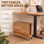 Extra Large Acacia Wood Cable Management Box with Caster Wheels, Wood Color - Image 3