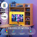 Tangkula Desktop Bookshelf with LED Lights, Desk Hutch with 8 Shelves for Max 25" Monitor, Desktop 5-Tier Display Rack, Wood Desktop Storage Hutch Organizer for Dorm Office Home, Burlywood - Image 6