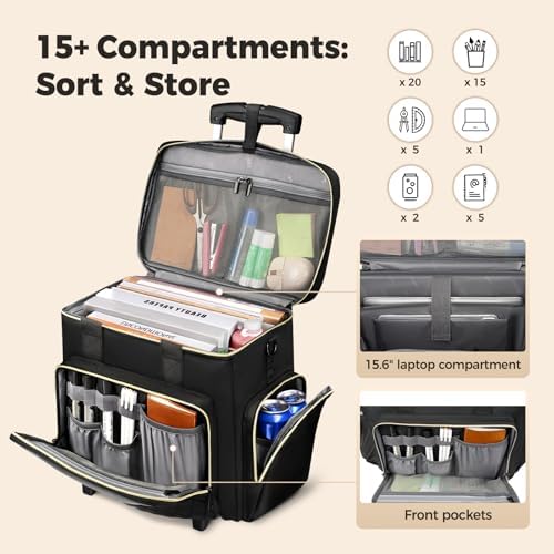 Ytonet Rolling Teacher Bag with Wheels, 15.6" Rolling Cart for Teachers - Image 3