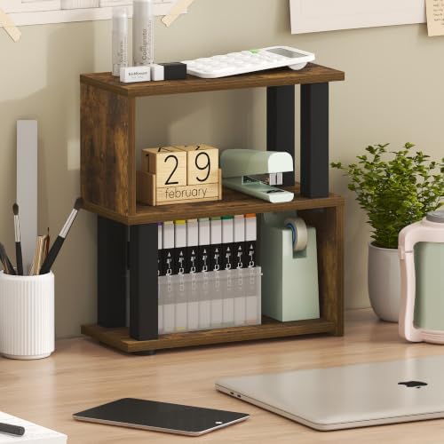 Furinno Turn-N-Tube Desk Organizer, 3-Tier Desktop Book Shelf, Amber Pine - Image 2