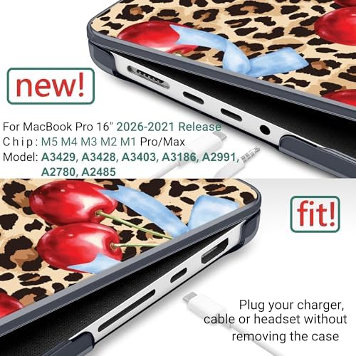 DONGKE Compatible with MacBook Pro 16 Inch Case (2026-2021 Release, M5 M4 M3 M2 M1 Pro/Max Chip), Plastic Hard Shell Cover with Keyboard Cover & Screen Protector for MacBook Pro 16", Leopard & Cherry - Image 2