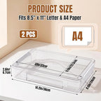 Clear Document Box, Deep A4 Paper Storage Organizer with Snap Latches, Stackable File Case for Certificates Photos Letter Size, Magazine Protector, 14.37" x 9.44" x 2.75" (2 Pack), White - Image 2