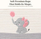 Baby Girl Diaper Caddy Organizer, Pink Elephant Cotton Rope Nursery Basket - Image 4