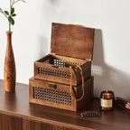 2PCS Decorative Rattan Storage Box Basket with Lid Wooden Frame - Image 7