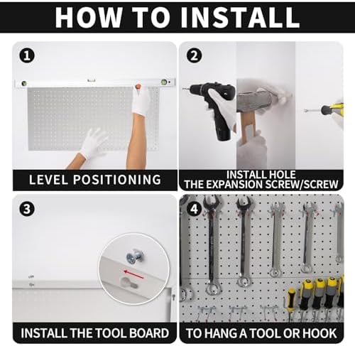 FRAYSCENT Peg Board for Wall 48x24 inch with 63 Pcs Hooks Accessories, Garage Storage Pegboard Wall Organizer, Metal Pegboard Panels with Hooks, Modular Mounted Control Peg Board Tool Organization - Image 4