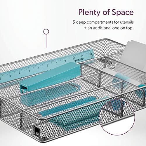 Mindspace Cutlery Organizer Silverware Tray with 6 Compartments | Kitchen Utensil Drawer Organizer | Silverware Tray for Drawer | The Mesh Collection, Silver - Image 5