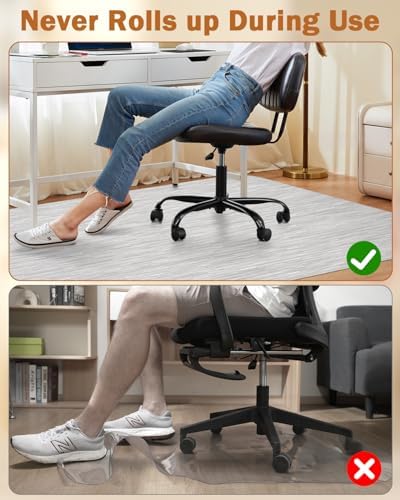 Blvornl Office Chair Mat for Hardwood Floor, 35.4"*47.2" Desk Computer Chair Mat for Hard Wood, Large Anti-Slip Hard Floor Protector, PVC Mat Desk Rug for Office and Home Silver Grey - Image 5