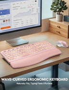 SABLUTE Wireless Keyboard and Mouse Combo, Ergonomic Wave with Wrist Rest - Image 4