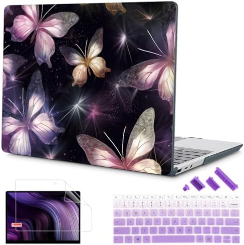 Mektron Case for 13.5" Microsoft Surface Laptop 5/4/3 with Metal Palm Rest Model 1951/1868, 2019/2021/2022 Release Plastic Hard Shell Cover with Screen Protector, Glittering Butterfly by Mektron