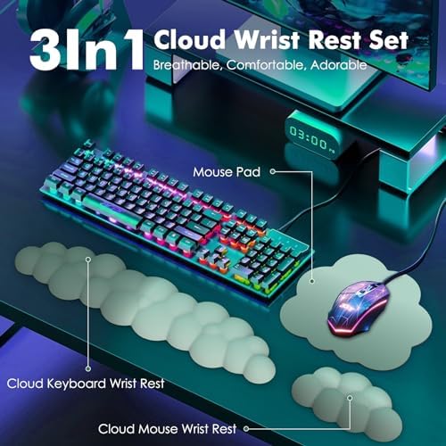 MoKo Cloud Wrist Rest for Keyboard and Mouse with Mouse Pad, Green - Image 2