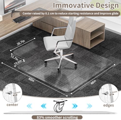 Office Chair Mat for Low Pile Carpet, 48"x60" Clear Smooth Glide with Lip - Image 2