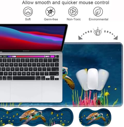 Ergonomic Keyboard Wrist Rest and Mouse Pad Wrist Rest Set, Large XXL Gaming Mousepad 31.5"x 11.8", Memory Foam, Easy Typing Pain Relief, Multifunctional Desk Mat for Office & Home, Sea Turtle - Image 3